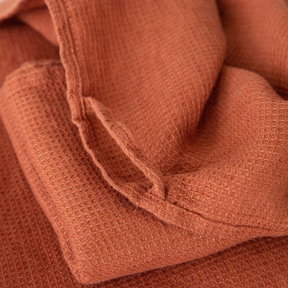 Linen Waffle Towels Brick, Rust: Towel Set, Bath Towel, body linen towels, linen hand towels, linen wash cloth